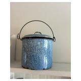 Blue and White Speckled Enamelware Pail and Lid