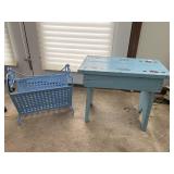 Country design stool and wire magazine rack