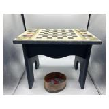 Small stool checkerboard with wooden hearts for