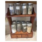 Wooden Spice Rack and Glass Jars