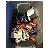 A tote with CDs, Christmas, decorations,