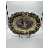 Blue lined meat platter with three beautiful
