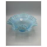 Fenton blue adolescent hobnail ruffle edge bowl