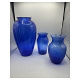 3 Cobalt Blue vases