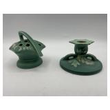 Roseville flower, frog and candle holder