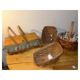 3 Longaberger baskets, 1 covered bread basket