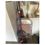 ironing board, broom, dust pan