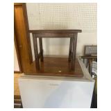 Small oak stand and wooden lazy Susan for TV or