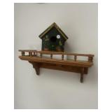 Oak wall shelf and birdhouse