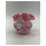 Fenton cranberry Opalescent coin dot vase with