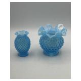 2 Fenton Ruffled edge small vases with hobnail