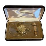 La Genes 17 Jewel Pocket Watch with Chain & Knife