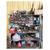 Hardware Bin, Vintage Funnels & Wooden Display Shelf