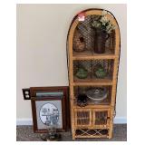 Wicker Shelving Unit, Framed Artwork & Decorative Items