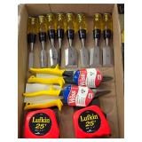 Lufkin Tape Rules, Wiss Metal Snips, & Fuller Wood Chisel Set