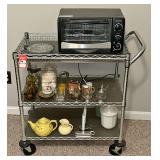 Metal Storage Cart, Glassware & Toaster Oven