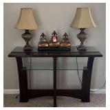 Glasstop Sofa Table & Decorative Items