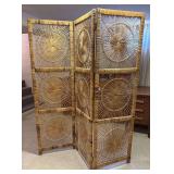 Mid-Century Modern Sunburst Wicker/Rattan Privacy Screen