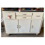 Vintage Enamel Top Cabinet On Castors