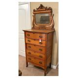 Antique Oak Chest of Drawers with Vanity Mirror