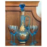 Vintage Blue & Gold Decanter Set