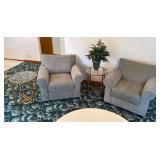 Upholstered Chairs & Glass Top Side Tables