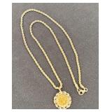 18K Gold Necklace with 1852 $1 Coin
