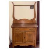 Vintage Oak Wash Stand with Towel Rack