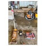 Floor Jack, Booster Cables & Battery Tester