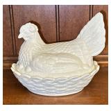 White Milk Glass Hen on Nest Candy Dish