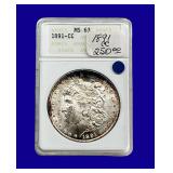 1891-CC Morgan Silver Dollar ANACS MS63