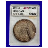 1921-S Morgan Silver Dollar ACG MS64