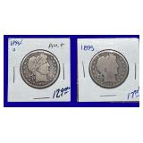 1894 & 1895 Barber Silver Half Dollars