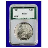 1921-P Morgan Silver Dollar ANI MS65