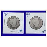1905-S Barber Silver Half Dollars