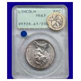 1918 Lincoln-Illinois Silver Half Dollar PCGS MS63