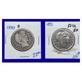 1893 & 1893-O Barber Silver Half Dollars