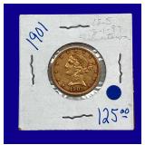1901 Liberty Head $5 Gold Coin