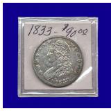1833 Draped Bust Silver Half Dollar