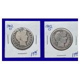 1902-O Barber Silver Half Dollars