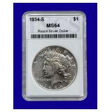 1934-S Peace Silver Dollar INCS MS64
