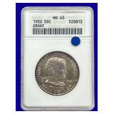 1922 Grant Silver Half Dollar ANACS MS63