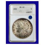 1921-P Morgan Silver Dollar ANA MS63