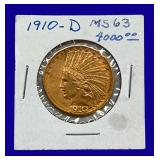 1910-D Indian Head $10 Gold  Coin