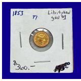 1853 Liberty Head $1 Gold Coin