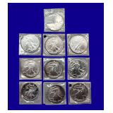 Silver Eagle Coins, qty-10