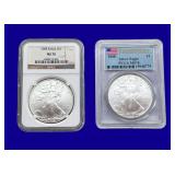 2008 Silver Eagle NGC MS70 & PCGS MS70