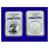 2013-S & 2013-W Silver Eagles NCG MS70 PF69