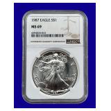 1987 Silver Eagle NGC MS69