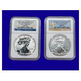 2011-W & 2011-P Silver Eagle NGC MS70 PF69